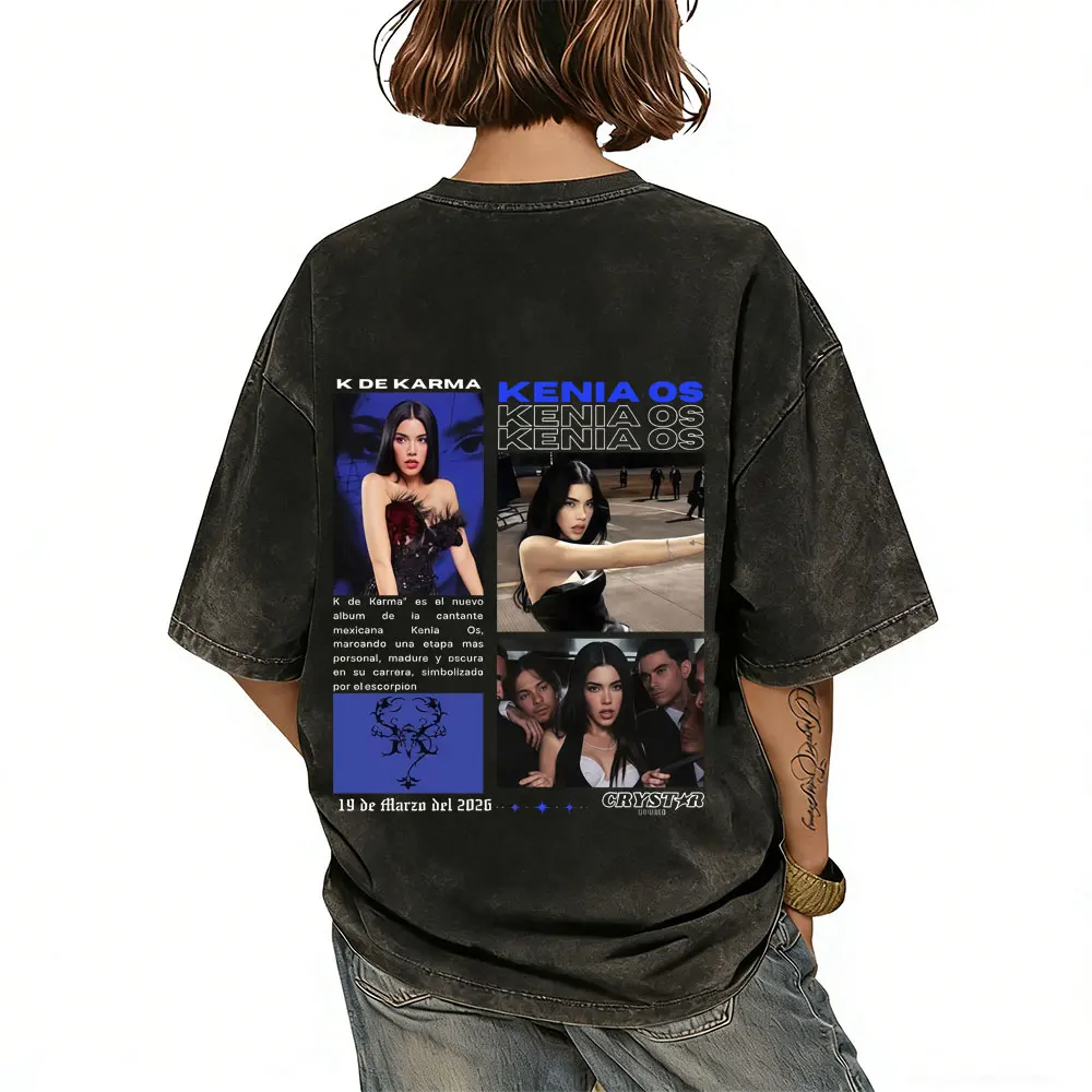 

Washed Vintage Singer Kenia Os K De Karma Tour 2026 T Shirt Men Women Fashion Pop Music T-shirt Unisex Oversized Streetwear Tops