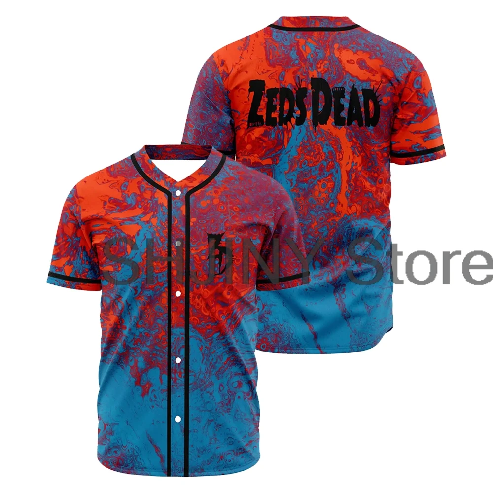 

Zeds Dead Oil Slick Baseball Jersey Tops V-Neck Short Sleeve Button-up Shirts Women Men Streetwear Fashion Clothes