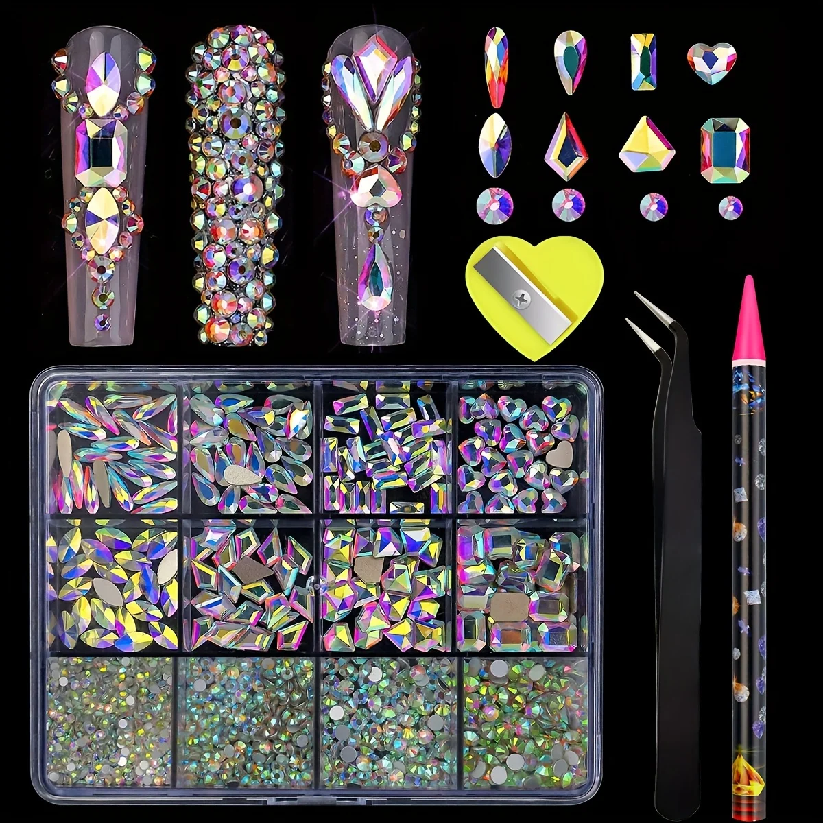 12 Grid AB Pink strass Nail Art Set Flatback e forme assortite decorazioni per unghie accessori per unghie scintillanti per Manicure