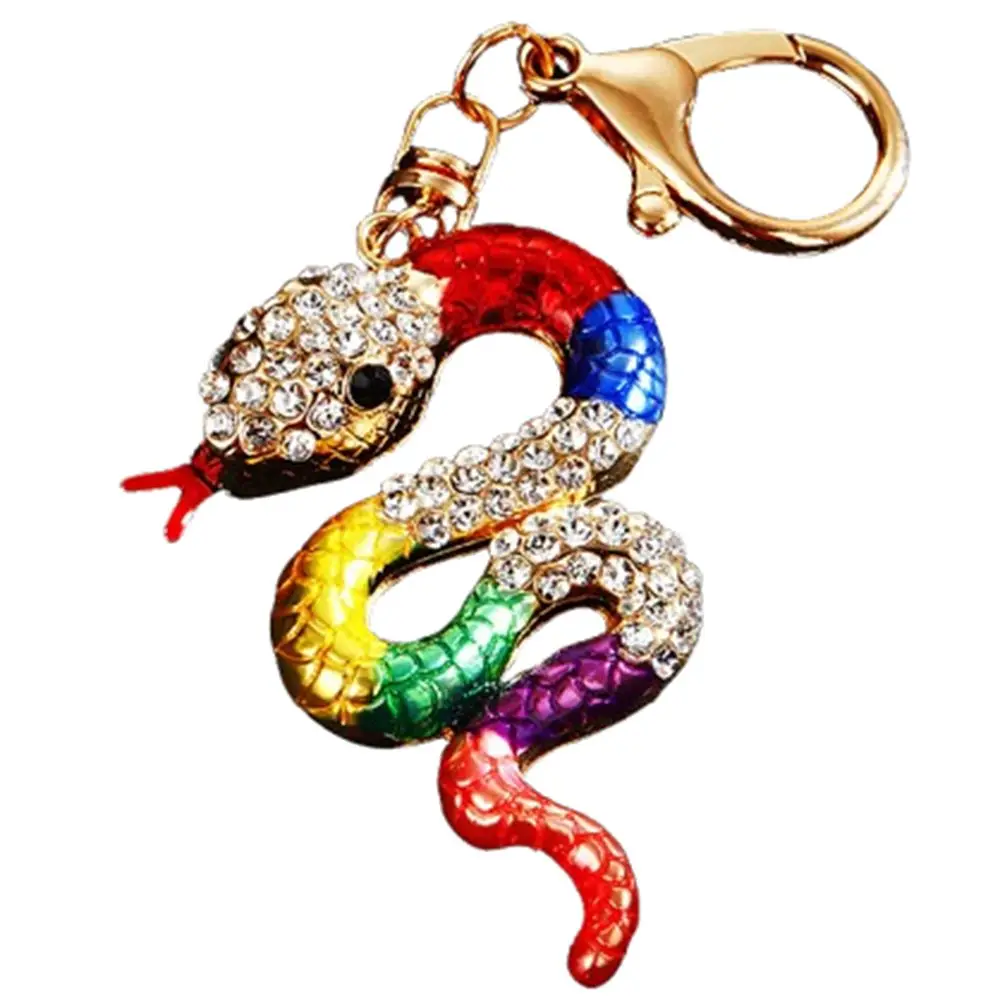 Fortune Rhinestone Snake Keychain Exquisite Colorful Snake Lucky Pendant Collection Creative Women's Bag Pendant New Year Gifts