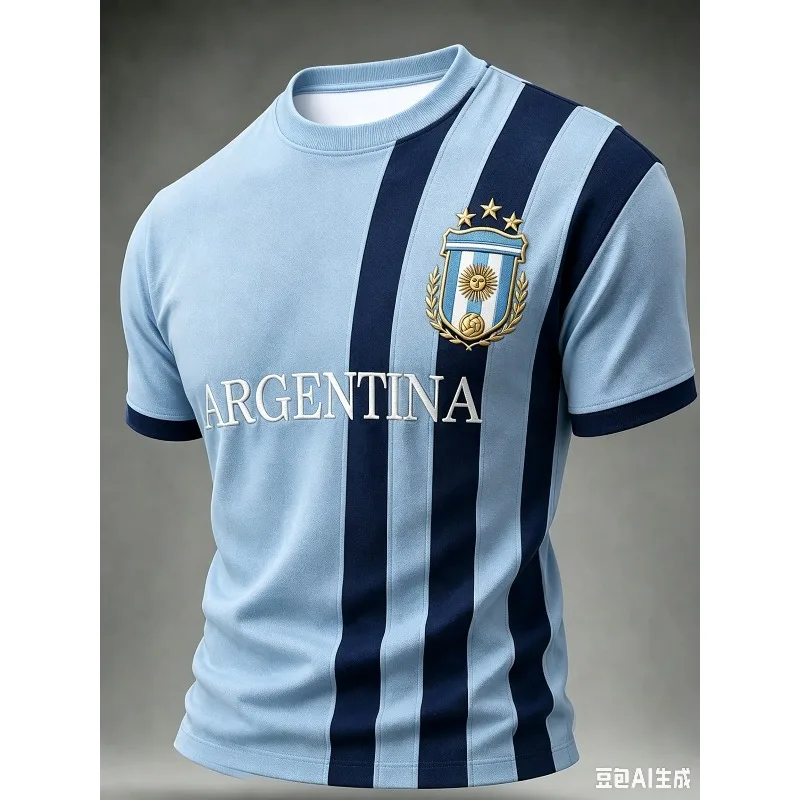 2026 Summer Retro Sun Emblem Vertical 3D Print Stripe Sports T-shirt Breathable Contrast Color Short Sleeve Men Women Football