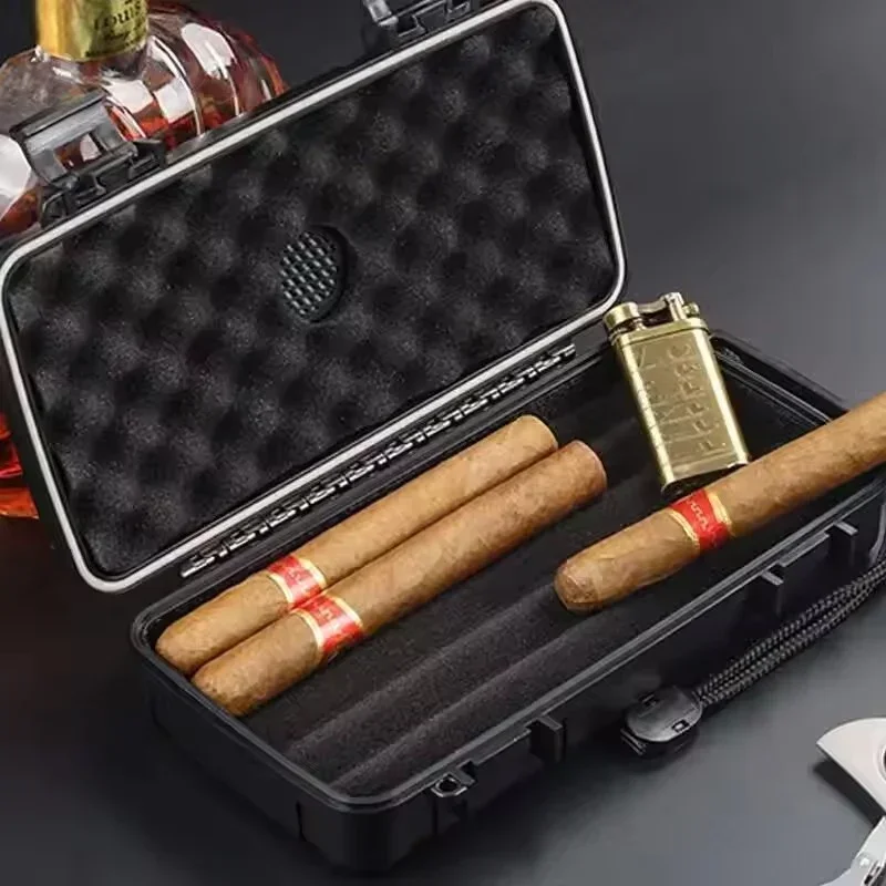 

New Portable 4-Cigar Humidor with Humidifier and Hygrometer Waterproof ABS Travel Cigar Case Men's Smoking Accessory Gift