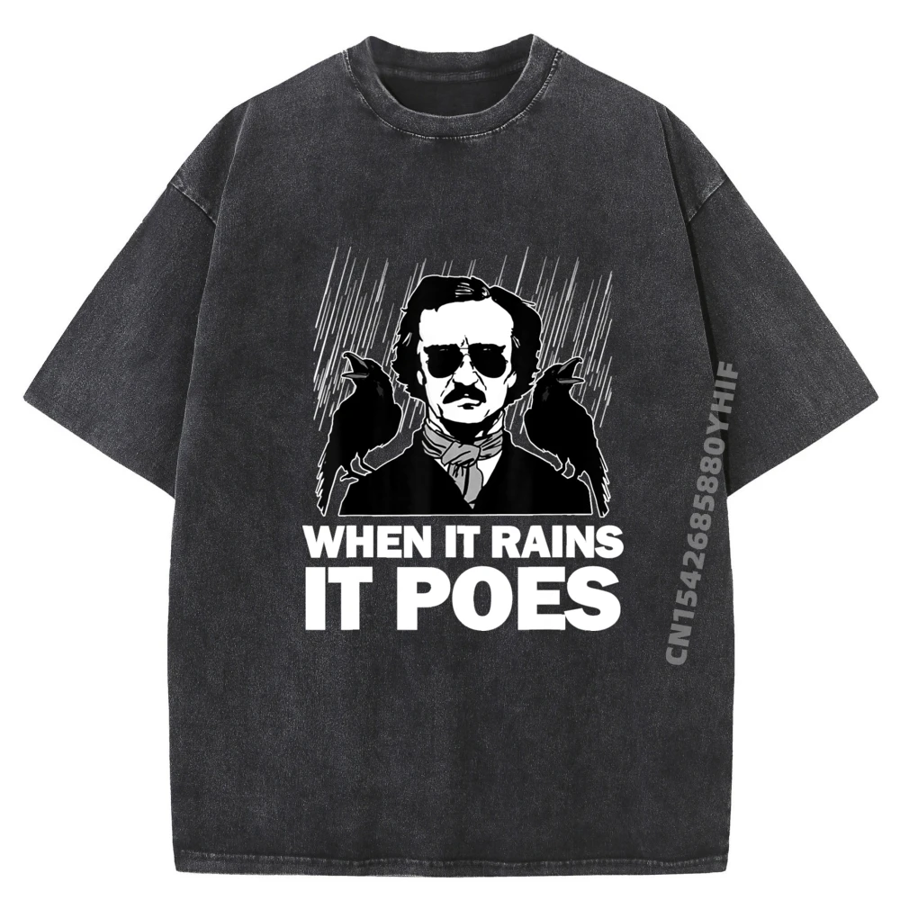 

Когда это дождь, он поем Эдгар Аллен Поэ, забавная поэта, литература, мужская одежда, футболка большого размера, мужская уличная стираная одежда