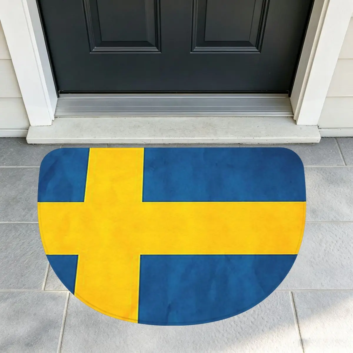 Sweden Swedish Flag Soft Flannel Half Round Doormat Non Slip Bathroom Mat Absorbent Floor Carpet for Laundry Room Bathroom