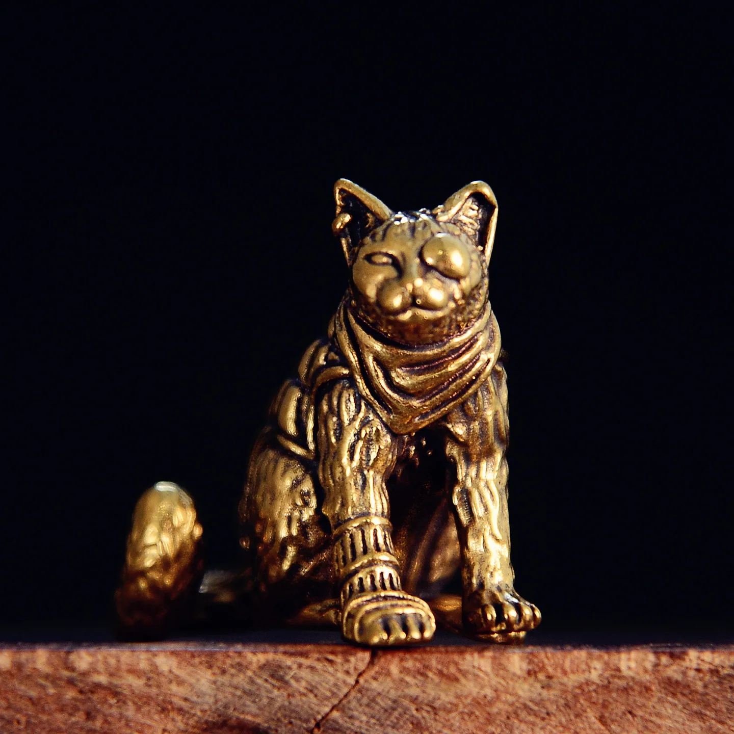 One-eyed Cat Miniatures Figurines Brass Cute Animal Small Statue Desktop Ornaments Vintage Home Decorations Crafts Accessories