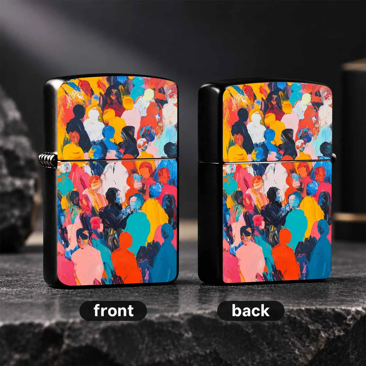Vibrant Impasto Crowd Art Print Lighter, Creative Thick Oil Painting Style Portable Daily Tool, Suitable For Dating Gathering Outdoor And All Scenarios, Delicate Trendy Practical Nice Gift To Vivid Art Vibe To Your Daily Life A Humorous And