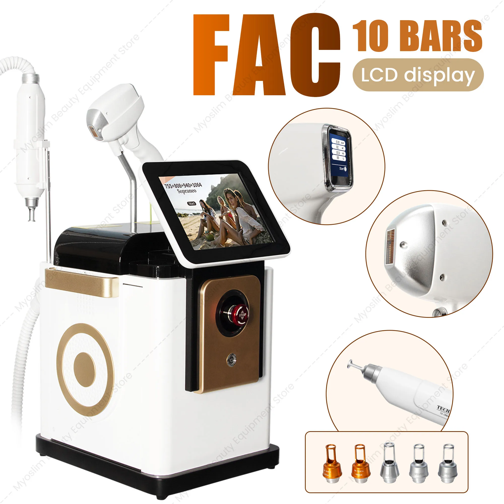 Professional Diode  Hair Removal Machine 2-in-1 Picosecond Qswitch ND YAG 1064NM Tattoo Removal Device with 4 Waves