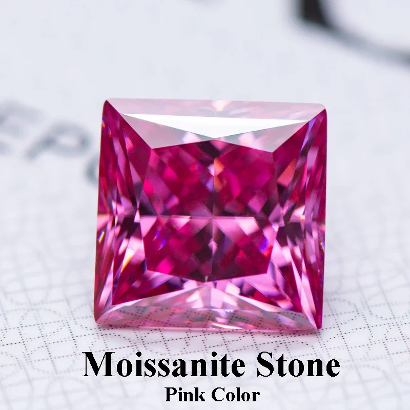 

Moissanite Stone Princess Cut Pink Color Lab Grown Diamond Charms DIY Jewelry Making Materials with GRA Certificate