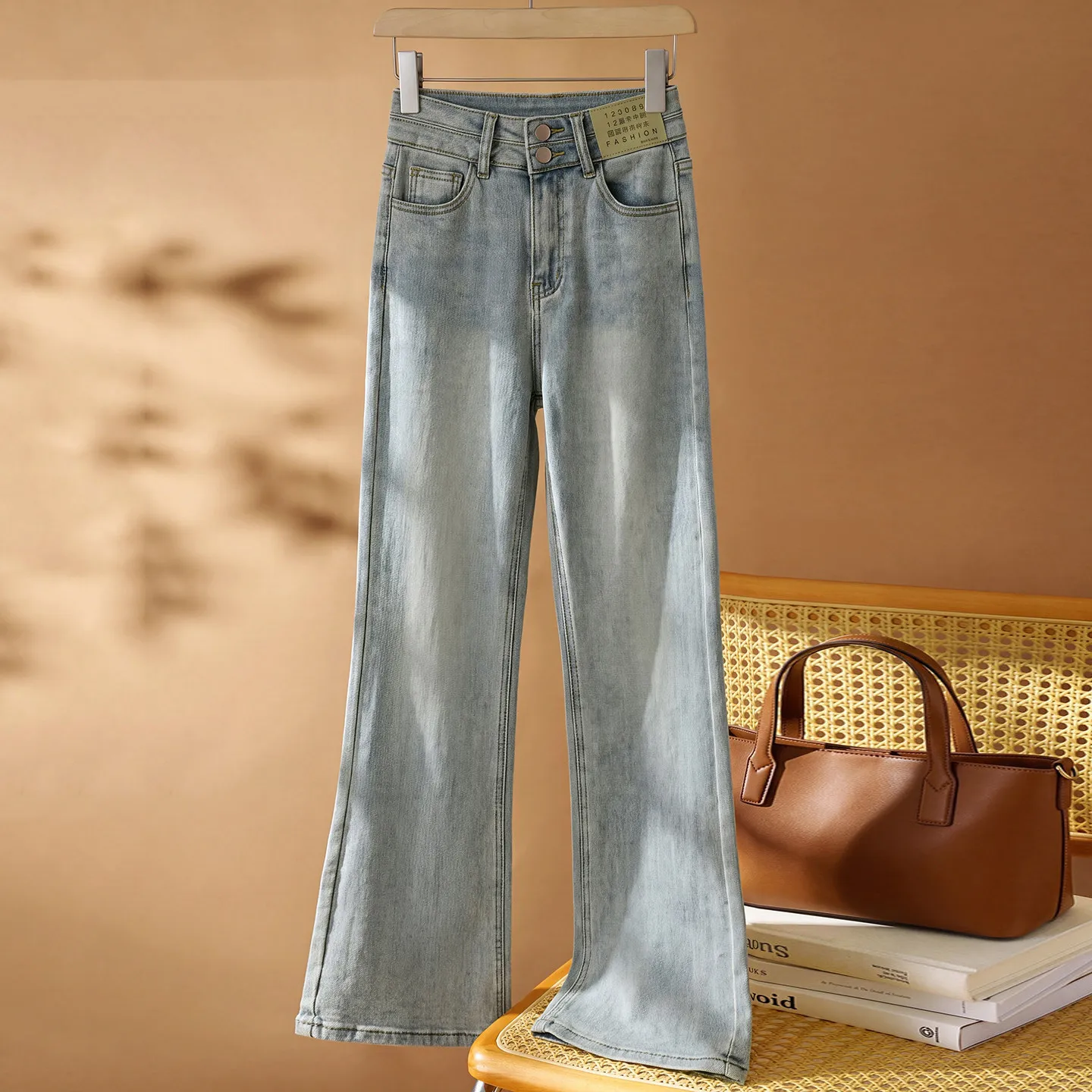 Light Blue Slim Fit Flared Jeans Women's High Waist Cotton Stretch Denim Pants Autumn New Style Drapey Casual Versatile Flare...