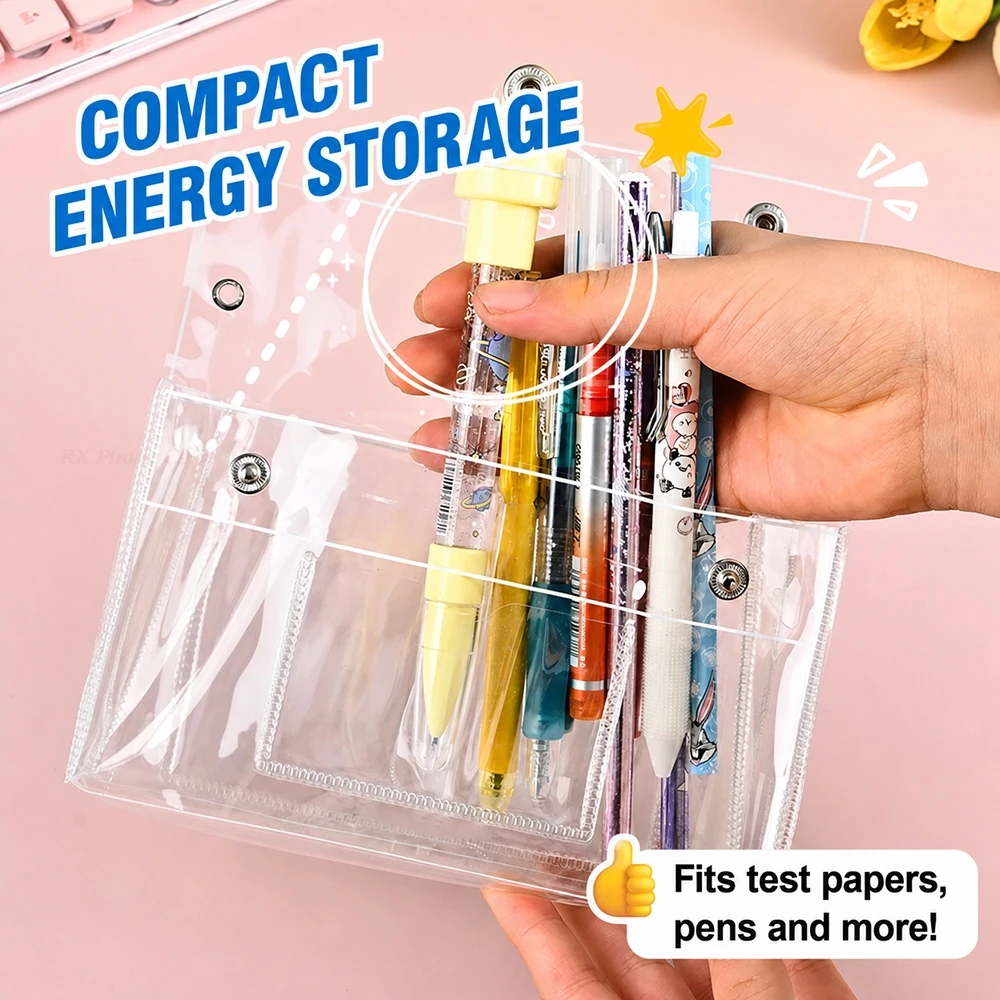 Clear 6 Layer PVC Button Pencil Case Large Capacity Vertical Simple Ins Style Student Desktop Finishing Niche Stationery Storage