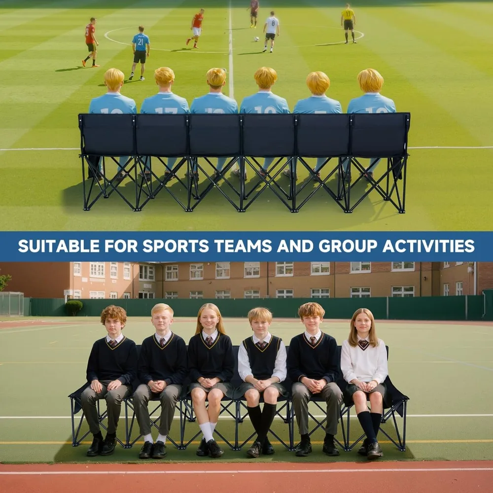 مقعد كرة قدم محمول قابل للطي بـ 6 مقاعد مع مساحة تخزين ومسند ظهر لجانب الفريق