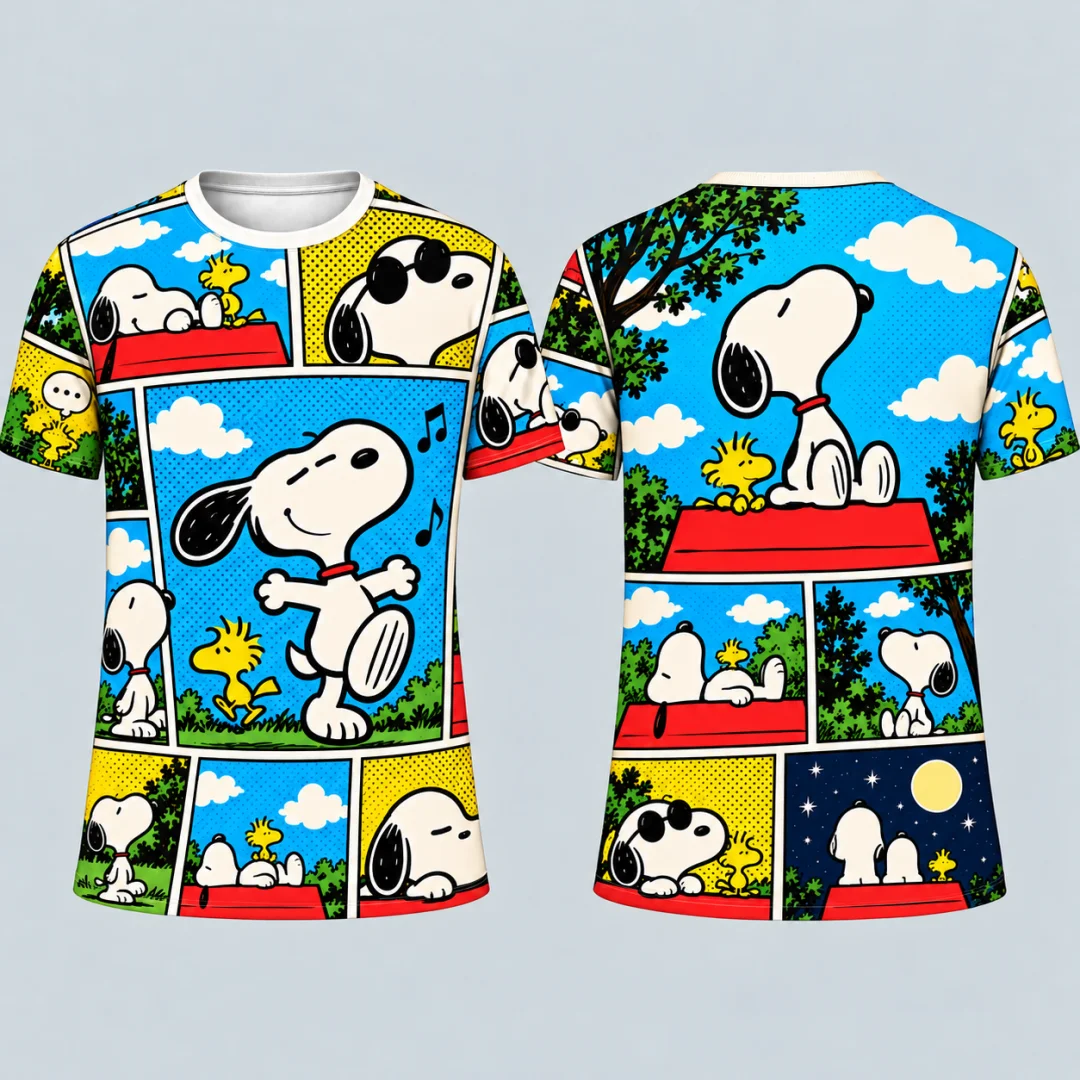 Snoopy Woodstock Comic Panel T-shirt Men Women Summer Short Sleeve Tee Retro Cartoon Peanuts Graphic Kids Tops Casual Streetwear