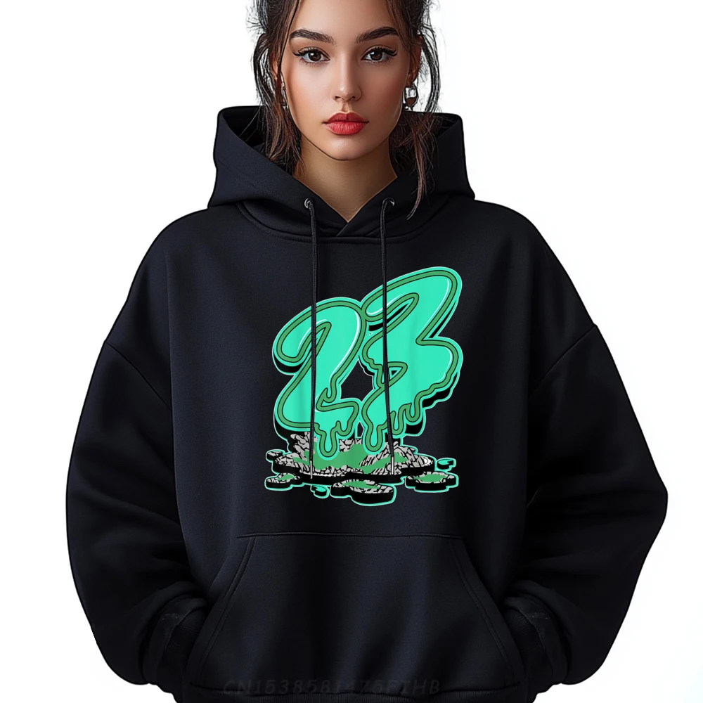 

Birthday Long Sleeve Hoodies Summer O Neck Woman Hoodies 23 Drip Black Green Glow Birthday Pullover Graphic Sweatshirt