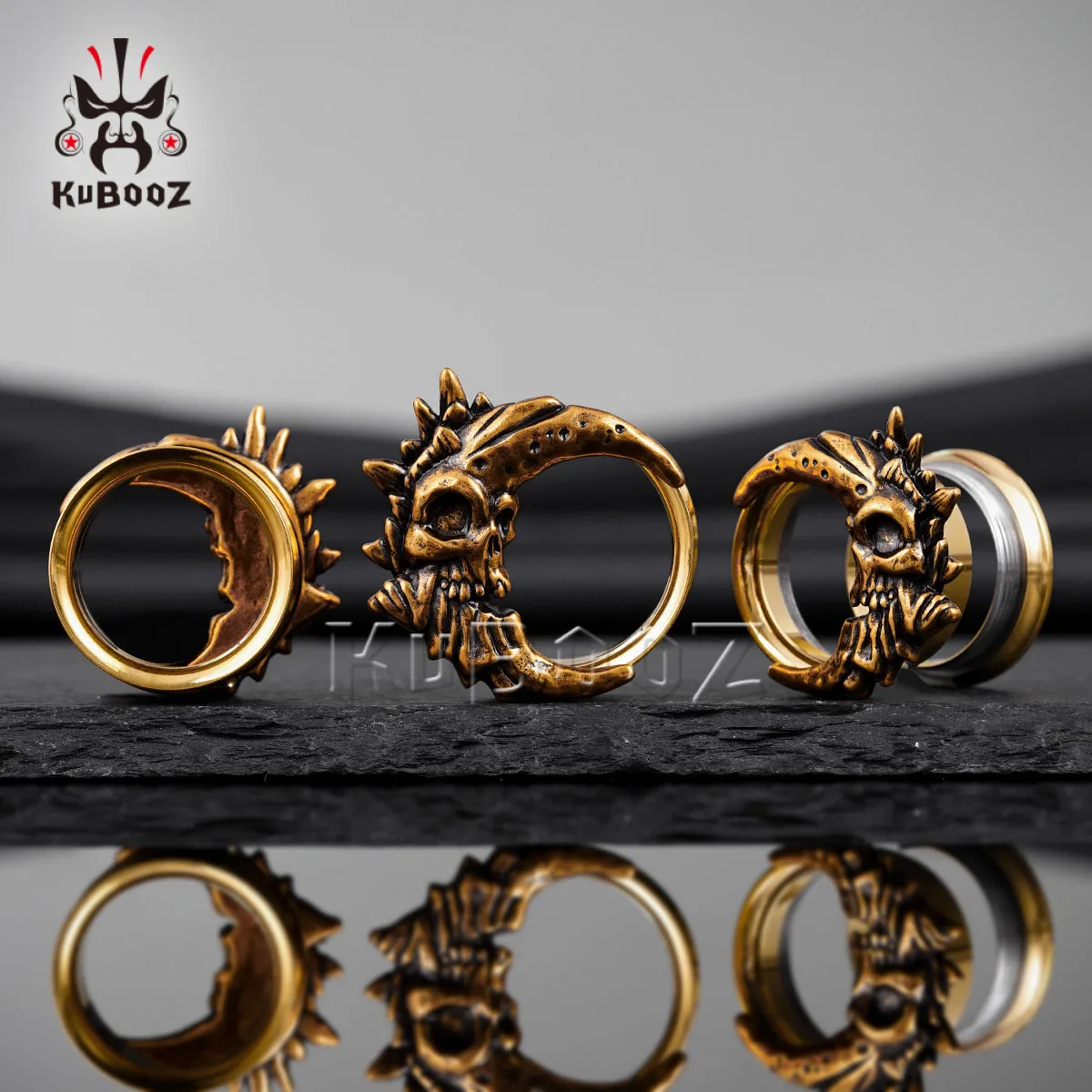 KUBOOZ Gothic Stainless Steel Moon Skull Ear Expander Plugs Gauges Tunnels - Body Piercing Jewelry 1Pair