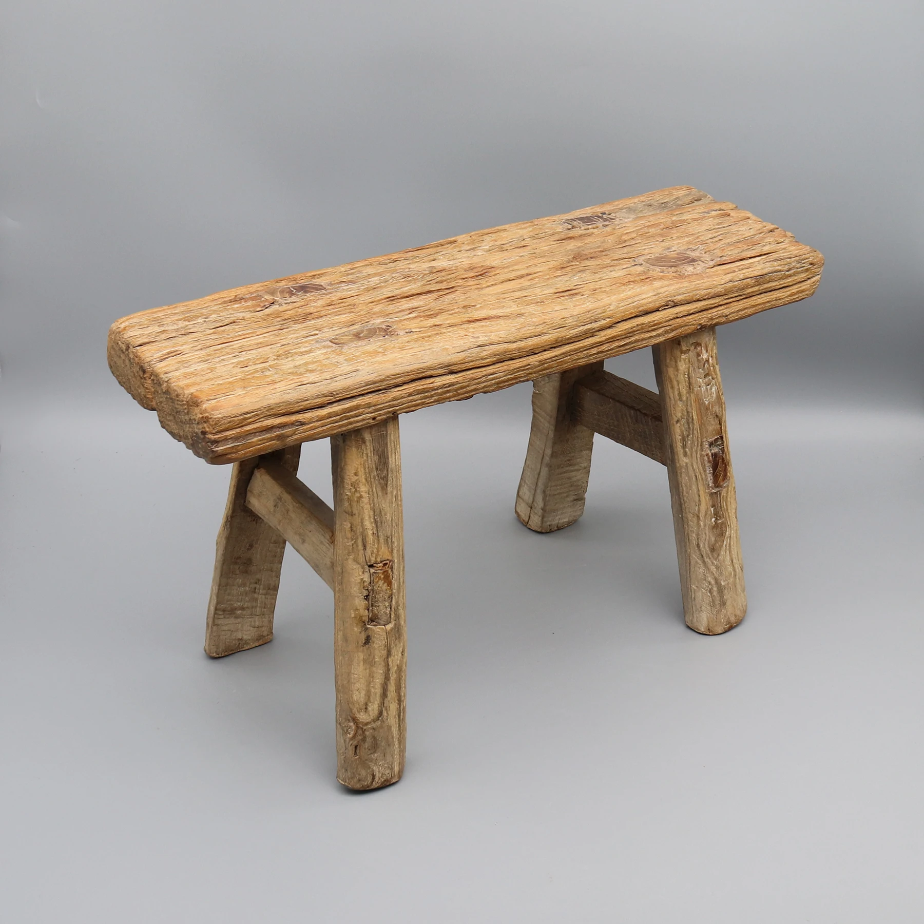 

Old Wooden Stool, Little Bathroom Bench, Tenon and Mortise Jointed, Naturally Weathered