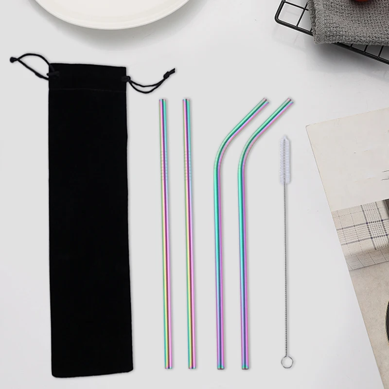 5 Pieces Stainless Steel Straw Set Colorful Metal Straws Bar Drinks Coffee Milk Tea Juice Drinking Utensils Environmental Protec