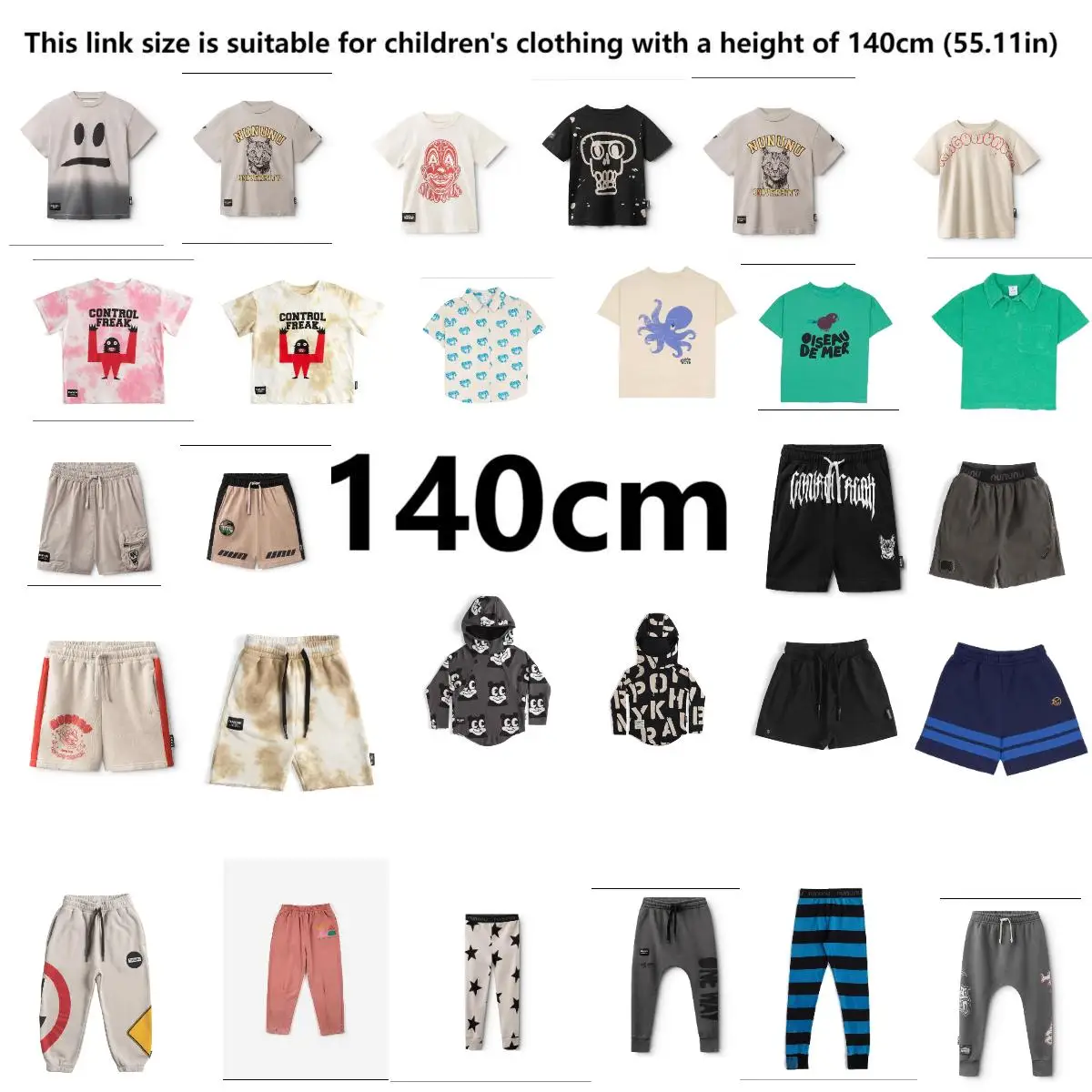 Este tamaño de enlace es adecuado para ropa infantil con un alto de 140 cm (55,11 pulgadas)