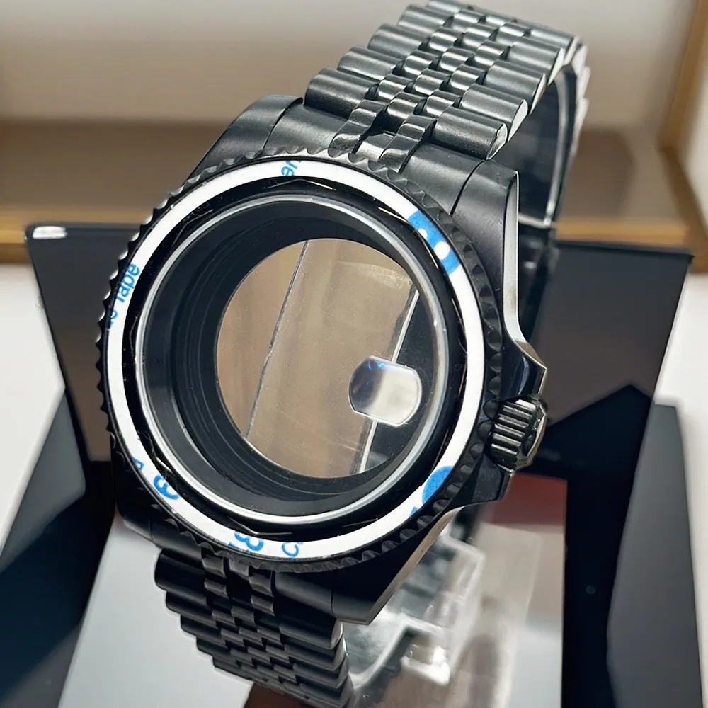 Caja de reloj Wildfire 41mm Skx007 acero negro mate resistente al agua con cristal de zafiro para movimiento Nh35 Nh36 Mods de esfera de 28,5mm