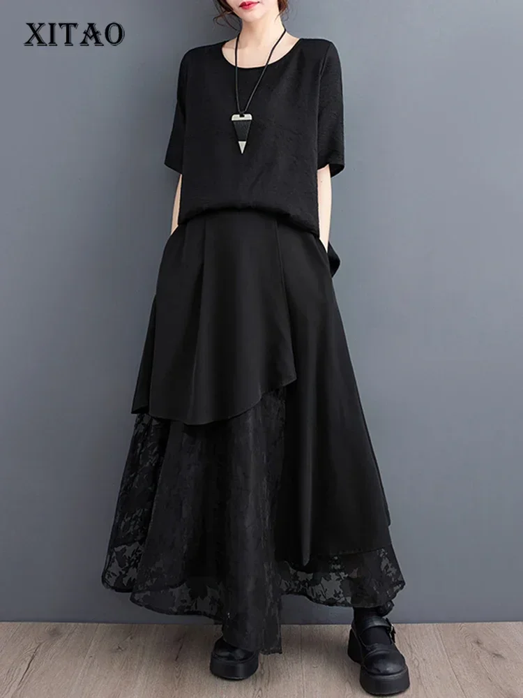 

XITAO Asymmetrical Gauze Patchwork Skirt Black Loose Fashion Personality A-line Skirt Summer New Street Trendy Women WLD11722