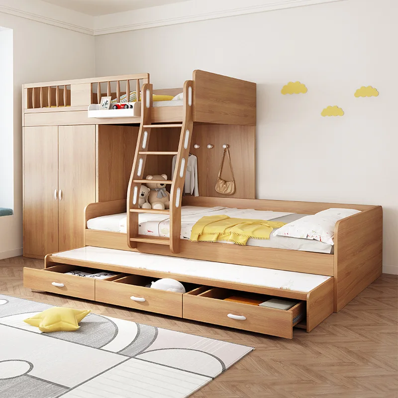 Children's high and low beds Mother and child beds Household space-saving upper and lower bunk dislocation double
