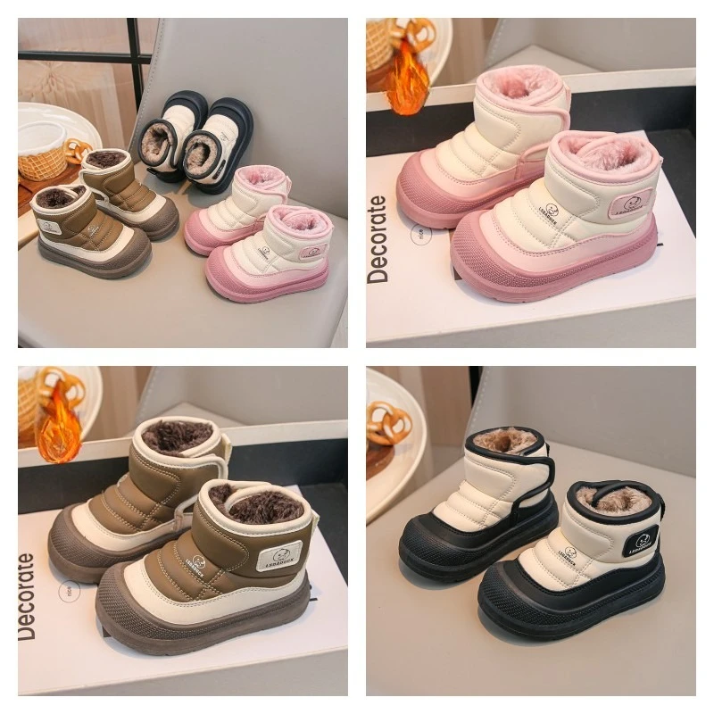 

Детские зимние сапоги для мальчиков 1-12 лет, кожаная обувь для малышей, утепленная хлопковая обувь с подкладкой для девочек, зимние нескользящие детские ботинки