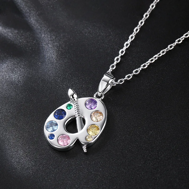 Butterflykiss 925 Sterling Silver Artistic Life Necklace Color Palette Zircon Long Chain Necklace For Women Fashion Jewelry