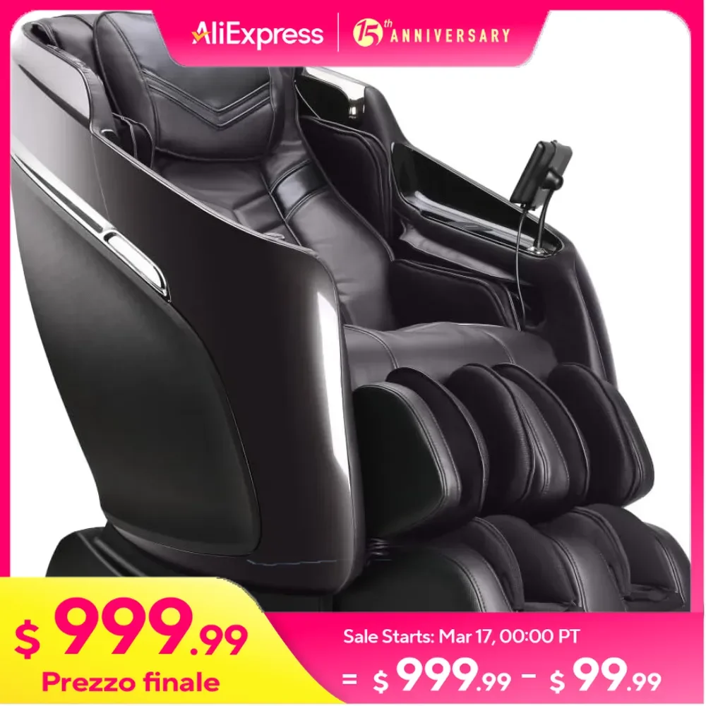 Full Body Zero Gravity 4D Massage Chair, Heat Therapy, 7” Touchscreen, SL-Curve Track Extendable Footrest with Sole Rollers