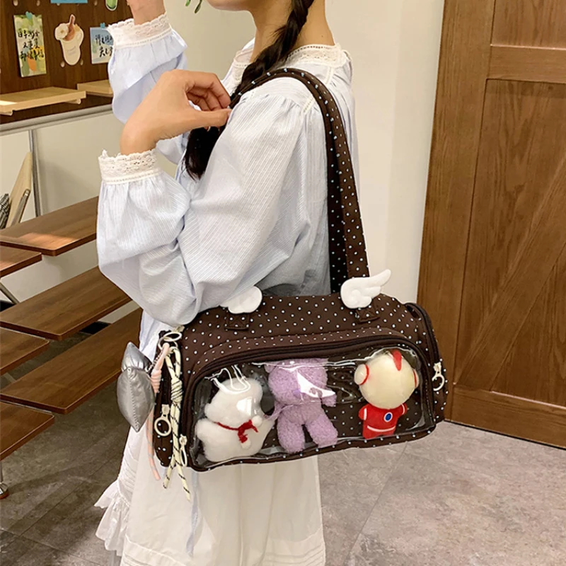 Angel Wings Ita-Tasche mit transparentem Sichtfenster, Damen-Umhängetasche im japanischen Stil, vielseitige Polka-Dot-Handtasche für den täglichen Pendelverkehr – Detail 22