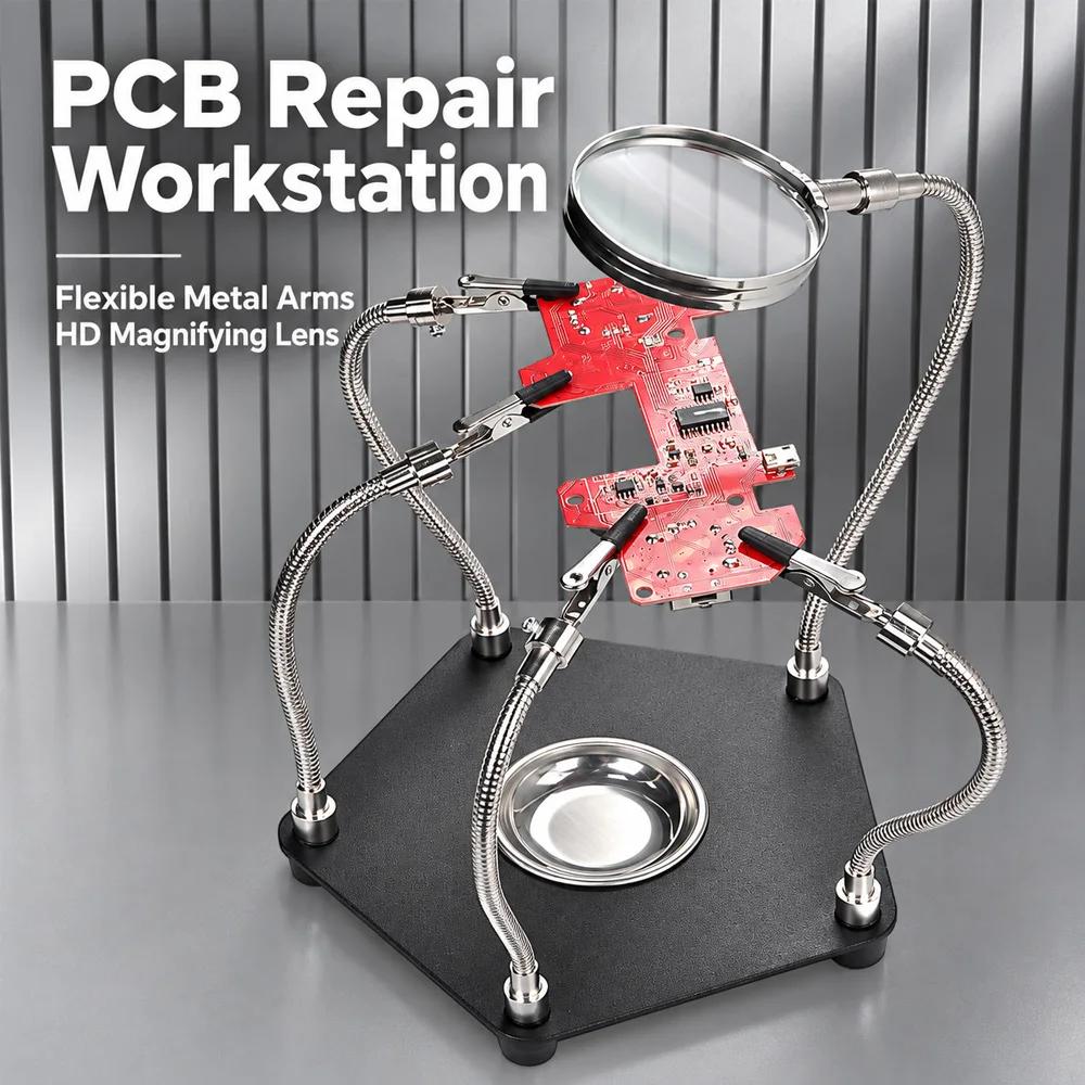 Helping Hands Soldering Clamp Station with Magnifying Glass PCB Circuit Board Holder Flexible Metal Wire Clips For Soldering