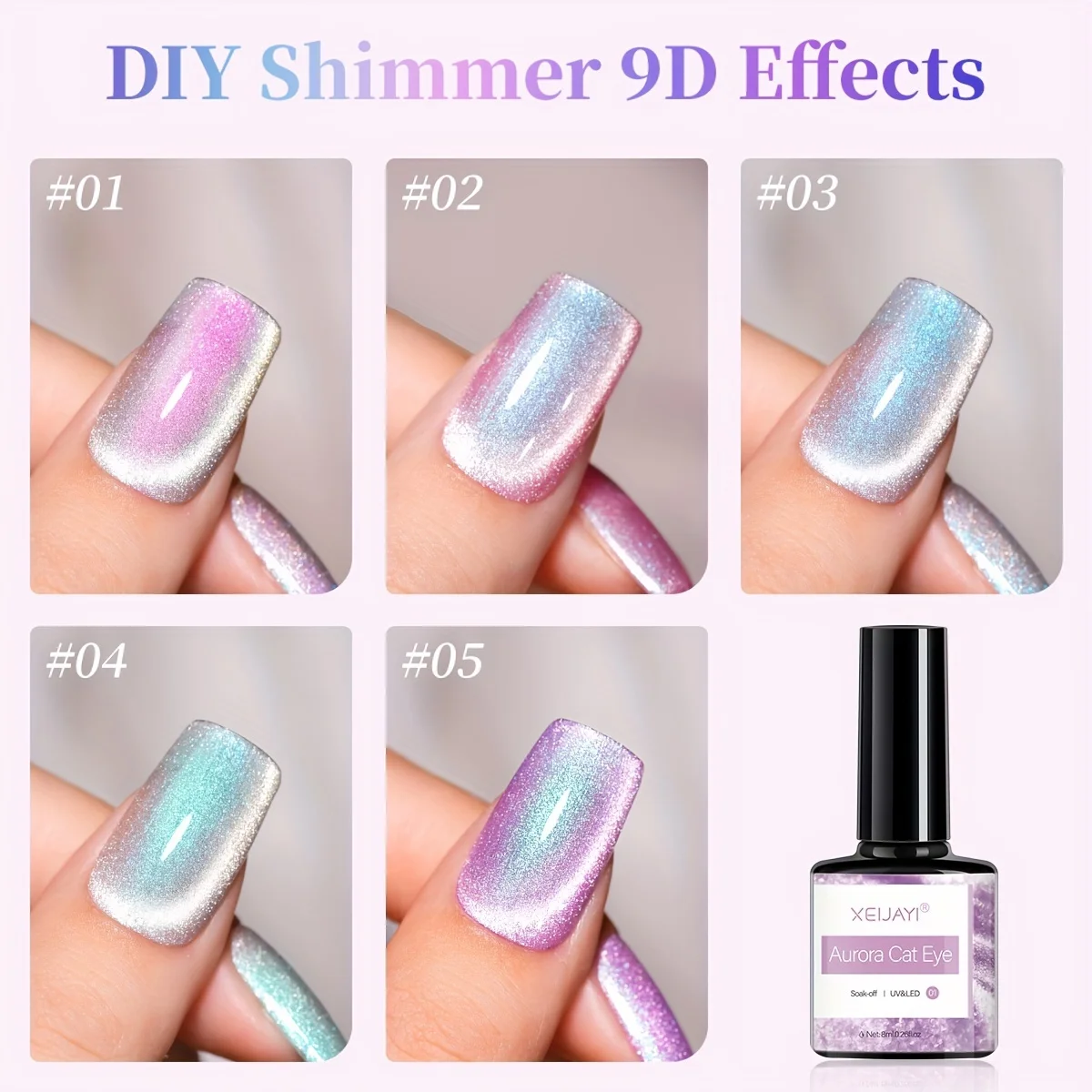 

XEIJAYI 5 шт. 8 мл гель-лак для ногтей Aurora Cat Eye, замачиваемый УФ/светодиодный гель-лак для ногтей, дизайн ногтей своими руками - без магнитной палочки в комплекте