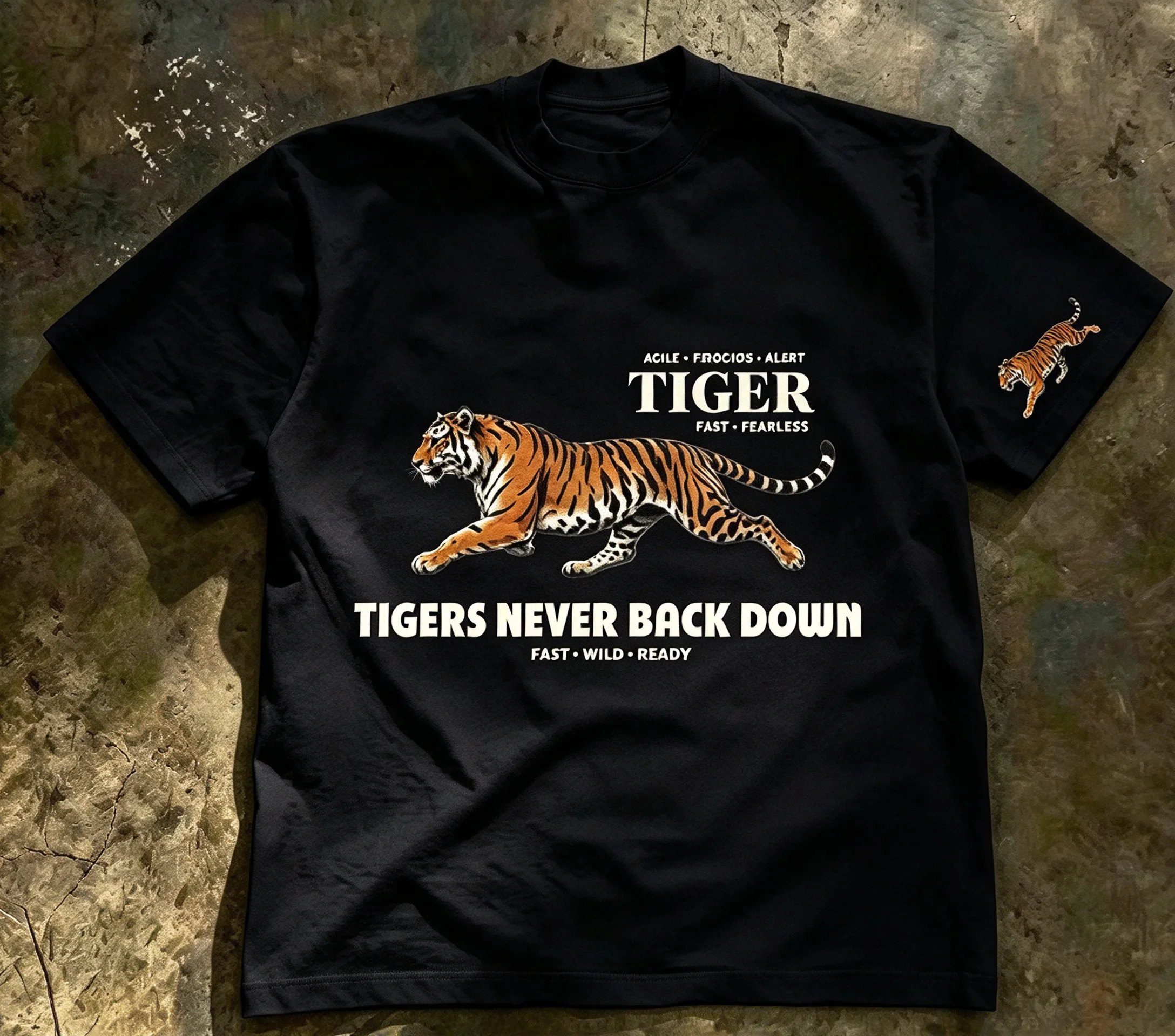 2026 New Gym Sprinting Tiger Slogan Graphic Pattern High-Quality Comfortable Casual Print Oversized Vintage Men's Cotton T-Shirt