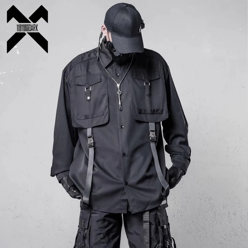 

Мужские функциональные рубашки с длинным рукавом, весна 2024, тактическая лоскутная рубашка, пальто, уличная одежда в стиле хип-хоп, мужские черные топы, рубашки, одежда