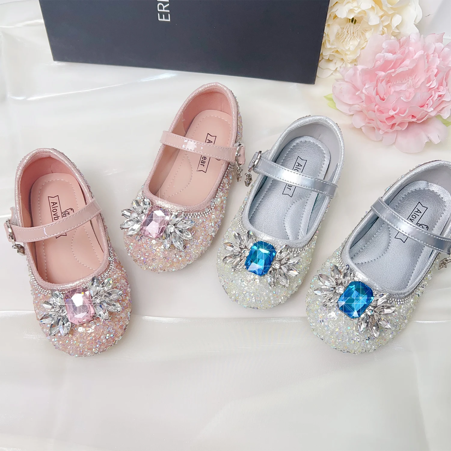 

Детские туфли с кристаллами, туфли принцессы Эльзы, нескользящие туфли на плоской подошве, детские туфли с мягкой подошвой и кристаллами для весны и осени