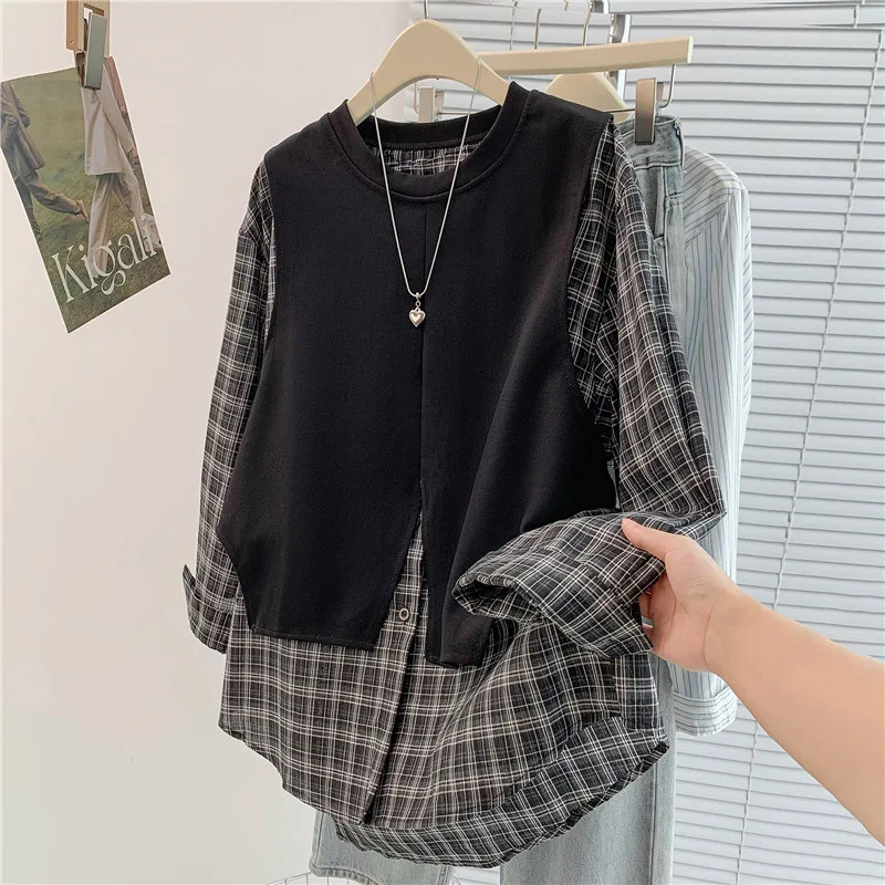 

Свободная длинная све irt и толстовка в стиле пэчворк, осенняя новинка, женская верхняя одежда, повседневная удобная хлопковая полиэстеровая одежда...