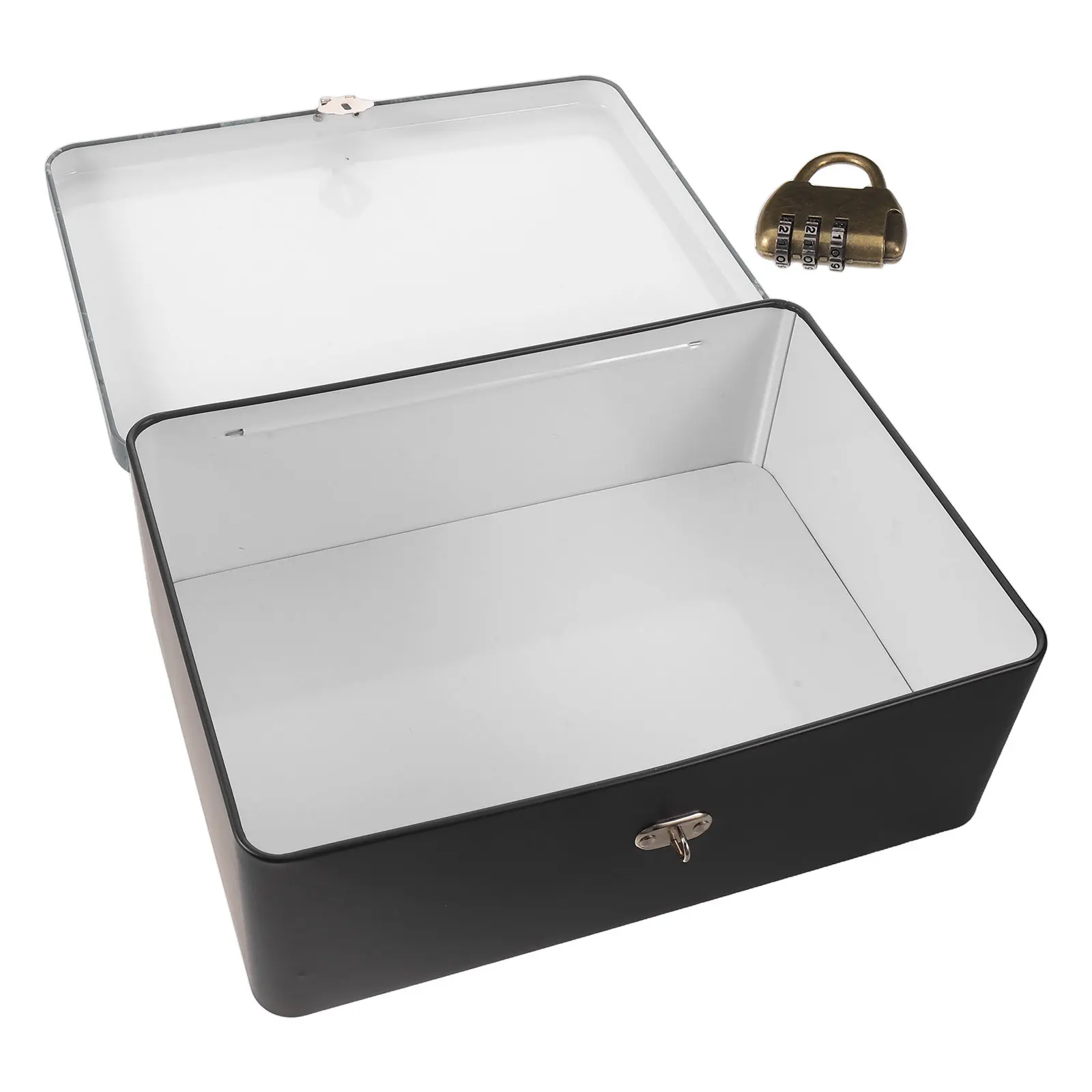 Metal Tin Box Rectangular Tinplate Container with Lid and Combination Lock Organizer for Jewelry Files Travel Keepsake Storage