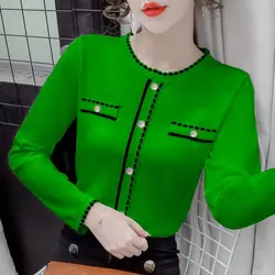 2024 Spring Autumn New Temperament Patchwork Slim Knitting Bottoming Shirt Interior Lapping Ladies Sweater Top Tee Women Clothes