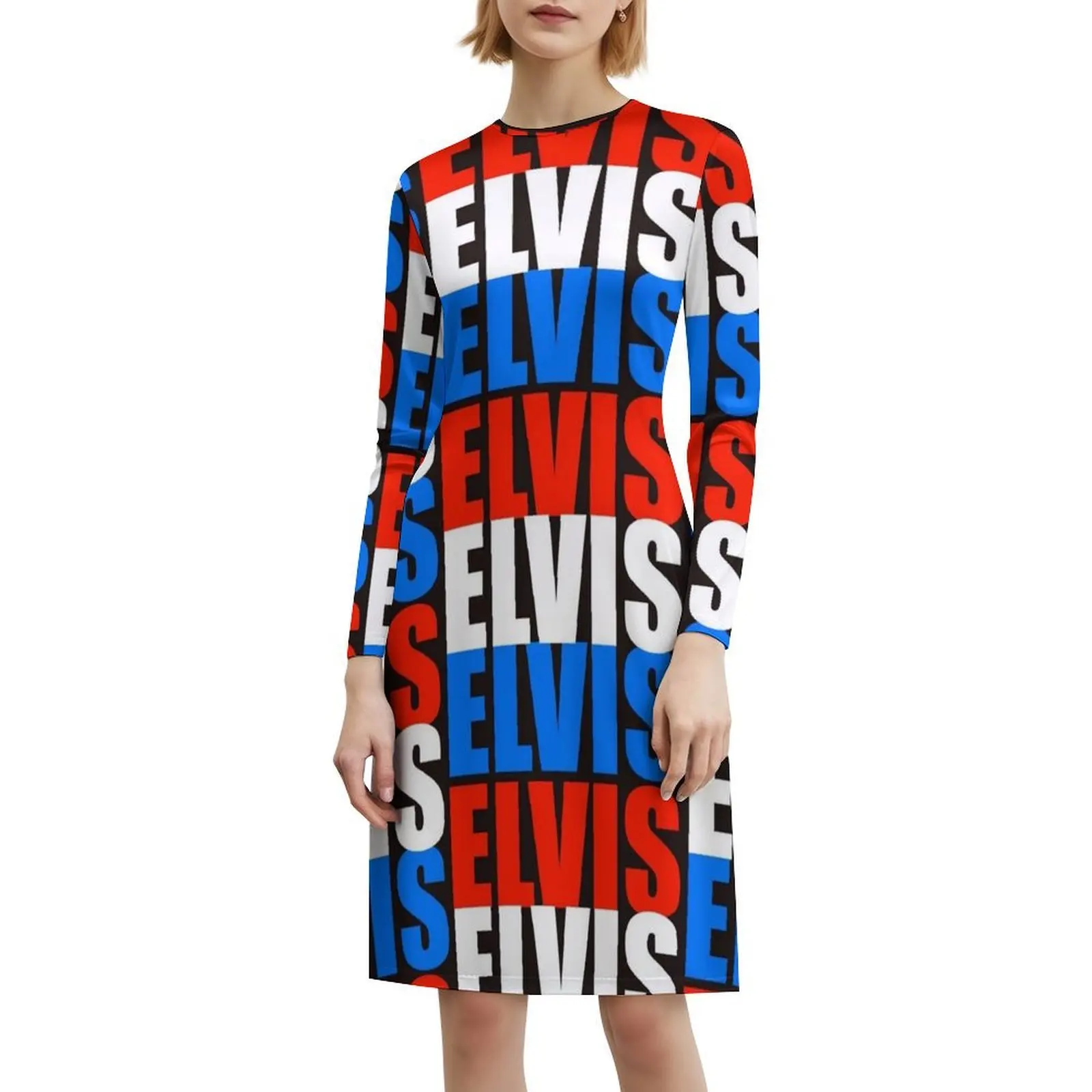 Elvis Elvis Elvis vestido informal de estilo coreano para mujer, vestidos sencillos de oficina para uso diario, leyenda musical, estrellas, rayas, rojo y blanco