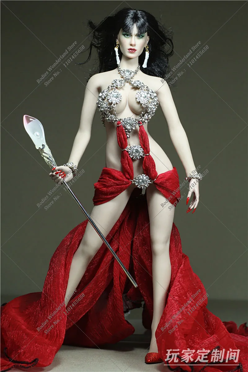 Customized 1/6 Sexy Women Metal Backless Sparkling Starlight Veil Tail Skirt Long Evening Dress fit 12'' Largest Mid Largest Bod image 4
