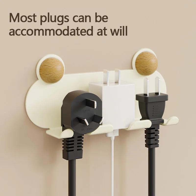 Non-punch-free plug hook socket wall mounted fixed storage kitchen power cord hanger sticky cable organizer