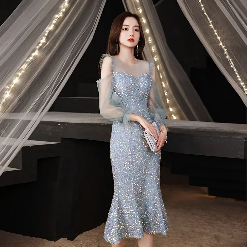 

Fishtail 149 evening dress for women with long sleeves, elegant and wearable for daily wear, bridesmaid dress for banquet