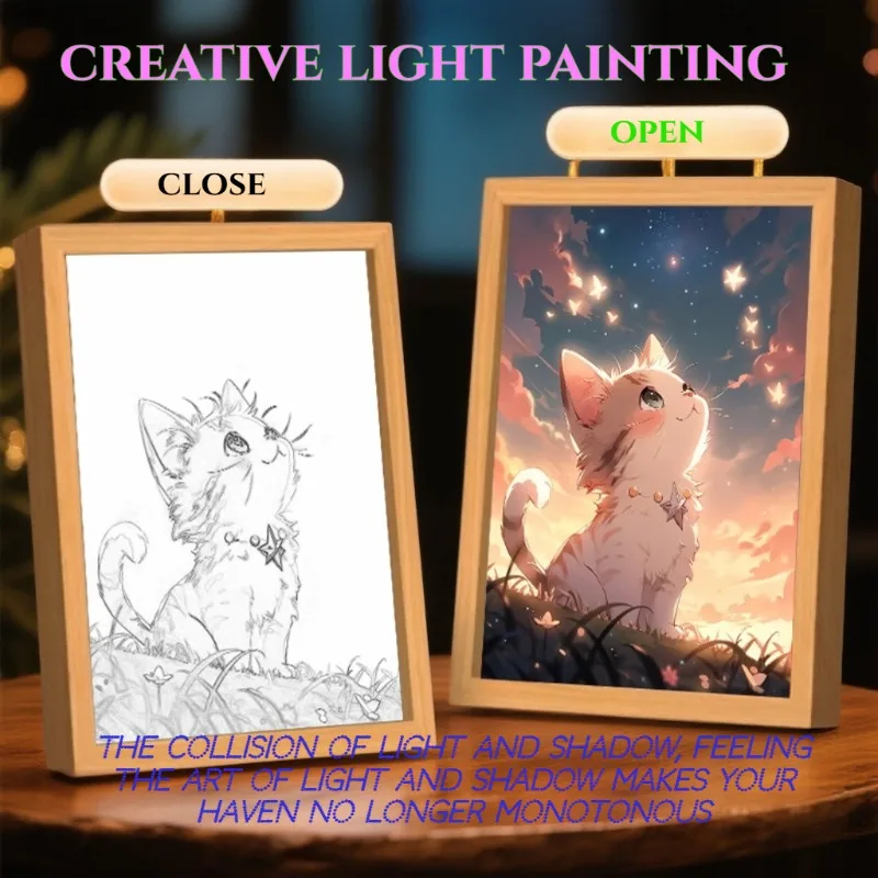 

Темная ночь, художественная роспись, котенок, милая светодиодная декоративная живопись, ночник, креативная настольная роспись, украшение комнаты, подарки для дома