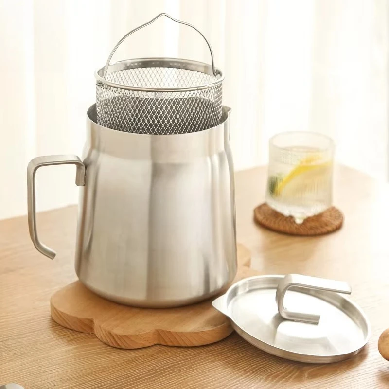 

304 Stainless Steel Travel Kettle Edible Oil Filter Pot Kitchen Bacon Grease Container with Filter Household Fryer