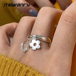 Mewanry Silver Color Crystal Flower Pendant Ring For Women Girls Fashion Creative Simple Elegant Cute Wedding Bride Jewelry Gift