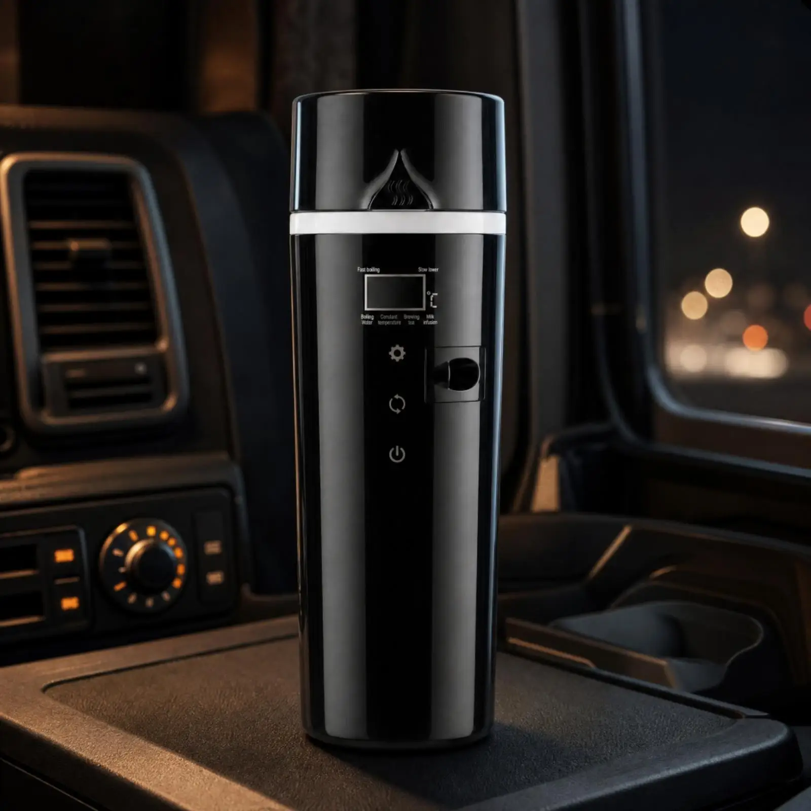 Car Heating Flask 500ml Heated Travel Mug 304 Stainless Steel 12V 24V Vehicle Beverage Warmer with Removable Tea Infuser