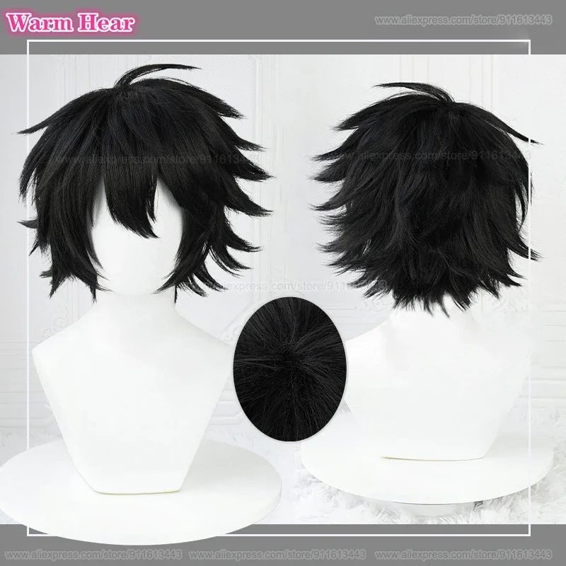 Anime L.Lawliet Cosplay Wig L Cosplay Wigs 35cm Short Black Heat Resistant Synthetic Hair Man Halloween Party Wigs + Wig Cap