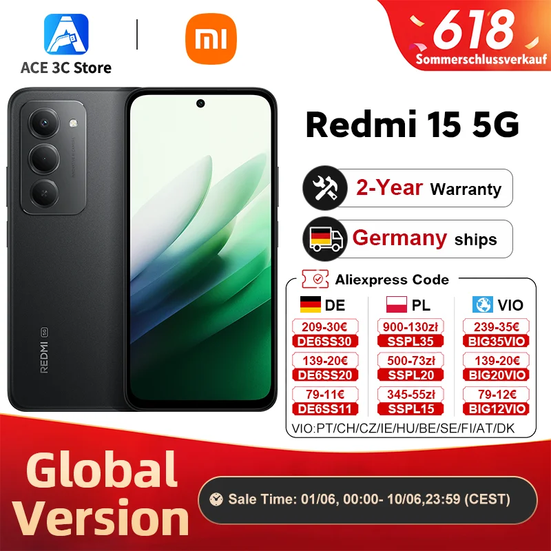Version Globale Redmi 15 5G 7000mAh (typ) Batterie 33W Snapdragon ®   Smartphone 6s Gen 3, écran 6,9 pouces 144 Hz, appareil photo IA 50 MP