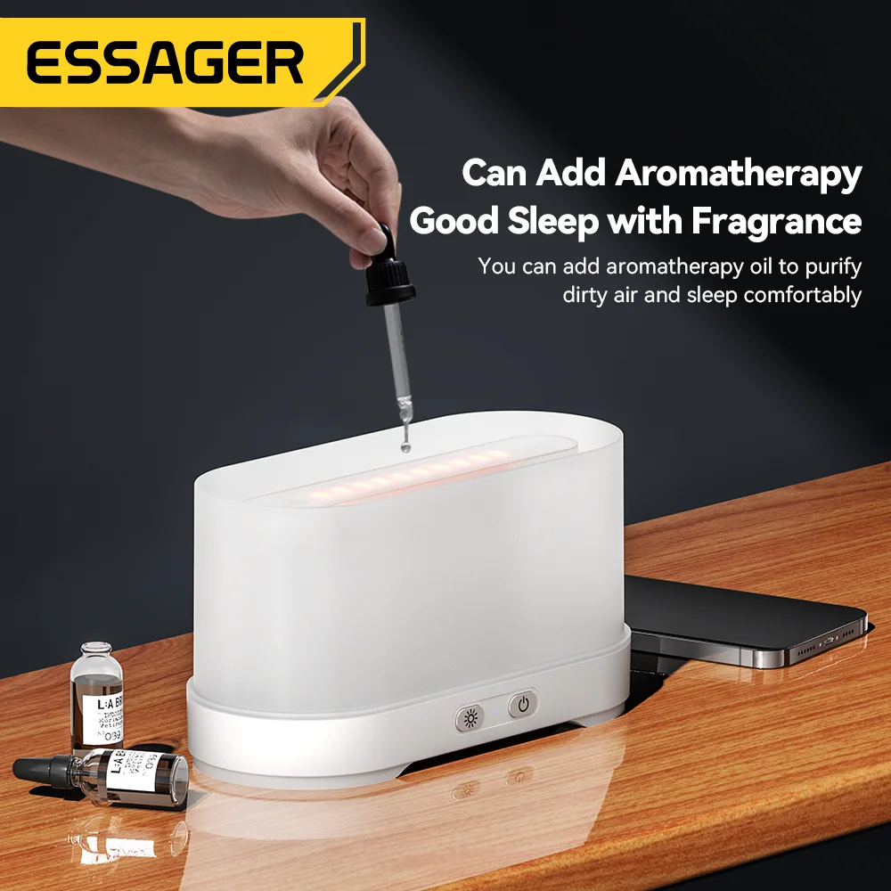 Imagem -05 - Essager Flame Aroma Difusor Umidificador de ar Cool Mist Maker Fogger Lâmpada Led Óleo Essencial Casa Escritório Soothe Dormir 5h