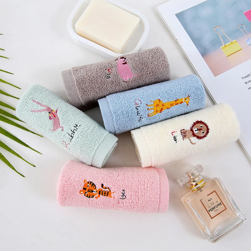3Pcs/Set Cotton Small Square Towel 25*25 Cartoon Embroidered Plain Hook Children's Square Towel Kindergarten Baby Towel