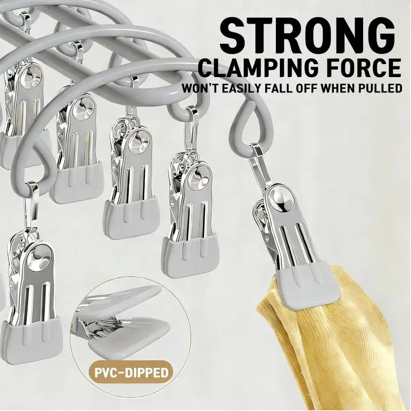 Stainless Steel Rustproof Clothes Hangers 20 Pack Non-Slip Double-Row Clips for Home Wardrobe Clothes Organizing