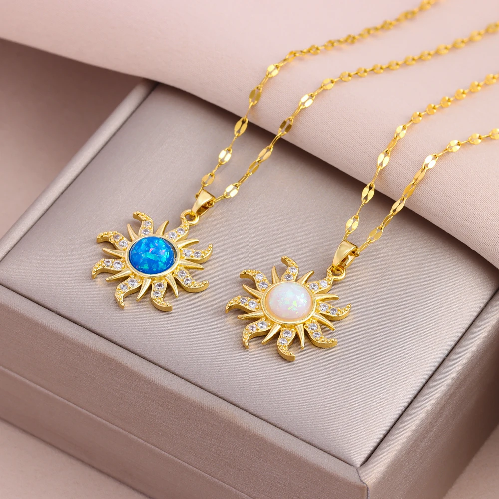 New In Sun Totem Pendant Stainless Steel Necklaces For Women Female Daily Wear 18K Gold Plated Clavicle Chain Jewelry Wholesale